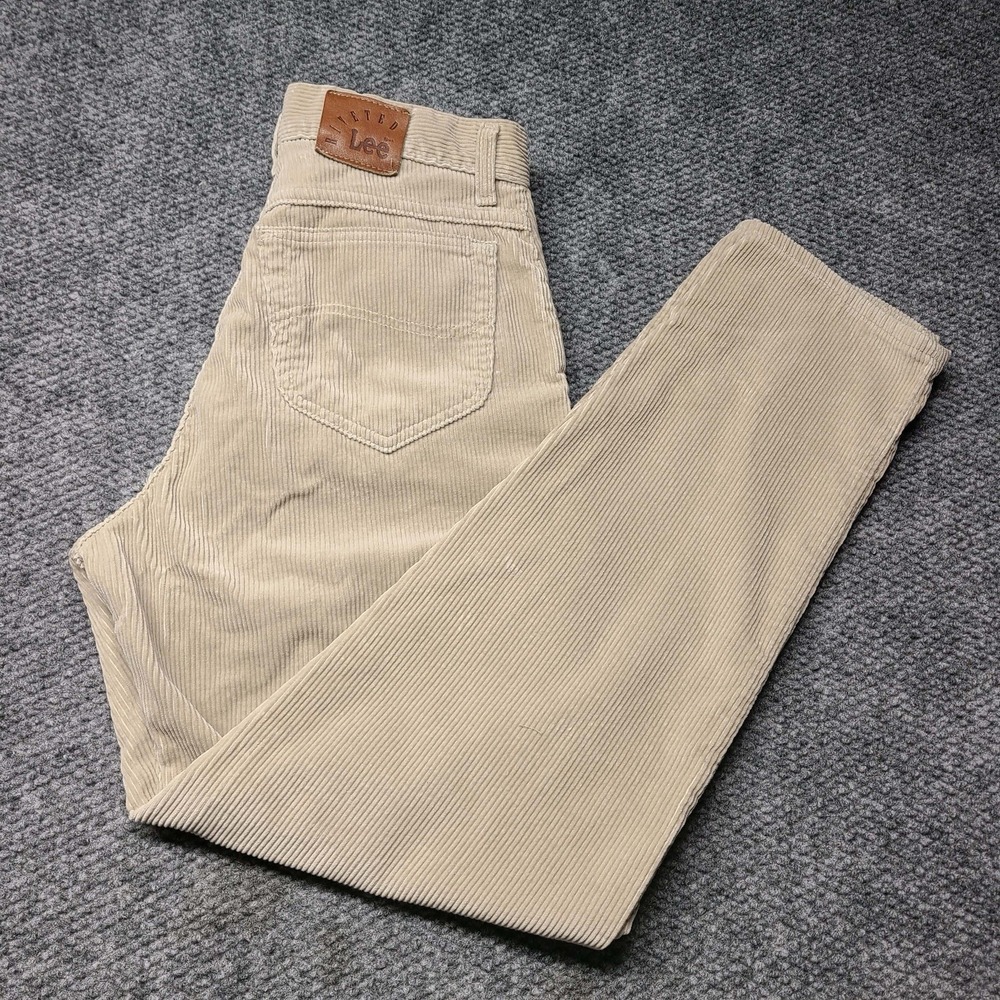 VINTAGE 90's Lee Mom Jeans Riveted High Waist Corduroy Women Beige Khaki Sz 12